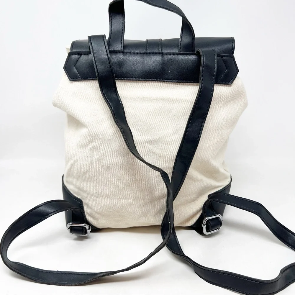 DEUX LUX OFF-WHITE CANVAS VEGAN BLACK LEATHER BACKPACK